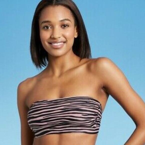 Kona Sol Bandeau with or without straps Strapless Black Zebra Animal Print S 4-6 - Picture 1 of 4